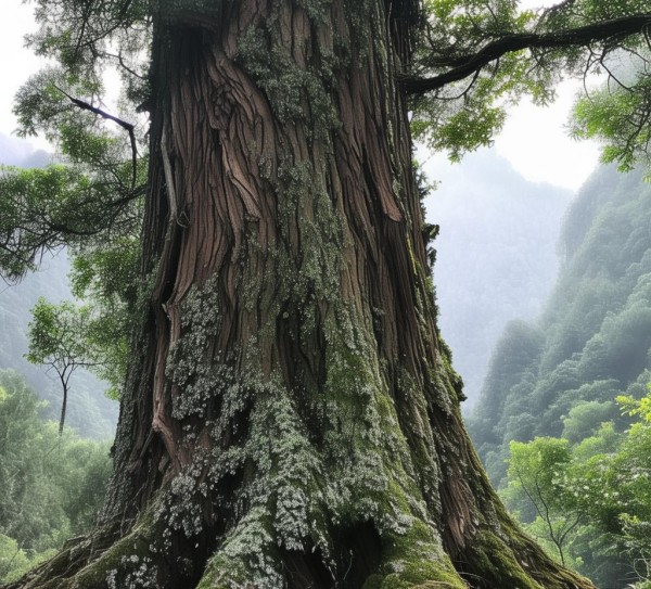 武当山的高大的树干 武当山的高大的树干